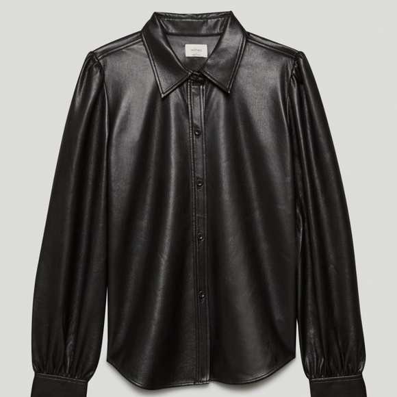 Aritzia Wilfred Mila Vegan Leather Blouse-Black - Picture 1 of 10